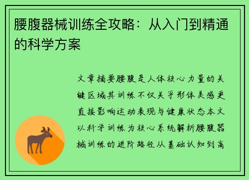 腰腹器械训练全攻略：从入门到精通的科学方案
